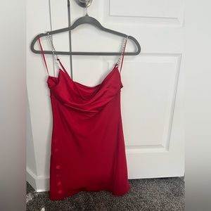 Red slip dress with rhinestone straps perfect for the holiday